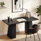 HOMCOM 63" Industrial Computer Desk with Trapezoidal Frame - Black Wood Grain-Unique dual trapezoidal bases offer superior stability and a distinctive visual appeal for any room