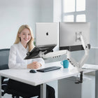 ShoppingAll Dual VESA Monitor and Laptop Mount with Fully Adjustable Gas Spring Arm and Office Desk Clamp - White-Fully Adjustable & Easy to Position: Enjoy seamless tilt (-85° to +90°), swivel (±90°), and full 360° rotation with smooth one-hand height adjustments up to 15.6"