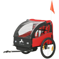 Aosom 2 Seat Bike Trailer for Kids, Baby Stroller with Storage Bag - Red-Comfortably fits 2 children and includes storage pockets 