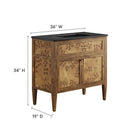 Modway Elysian 36" Wood Bathroom Vanity - Black/Brown-Ceramic Sink Basin