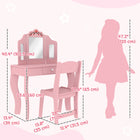 Qaba Kids Vanity and Dressing Table with Tri-Folding Mirror and Chair - Pink-After detaching the mirror top, converting to a desk for studying 