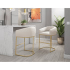 Manhattan Comfort Louvre 21" Mid-Century Modern Faux Leather Upholstered Barstool - Cream and Titanium Gold - 2 Pack-Semi-circle Pedestal Base Made of Stainless Steel with Gold Finish