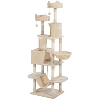 PawHut 81" Large Cat Tree with Scratching Posts, Condos and Beds - Beige-Large, tall cat tree accommodates 1-3 cats comfortably 