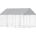 PawHut Outdoor Dog Kennel with Roof and Steel Fence - 13.1' x 7.5' x 7.8' - Grey-Quick-install telescopic tube design 