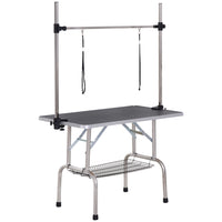 PawHut Adjustable Dog Grooming Table with 2 Safety Slings - Black-Solid metal frame for reliability and ongoing strength
