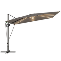Outsunny Offset Cantilever Patio Umbrella with Solar Lights - 10' x 9.7' - Dark Grey-14 light straps and a central light charged by solar power enhance night ambiance