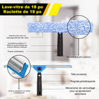 Gritt Commercial - Ensemble professionnel de nettoyage de vitres - Raclette de 18 po - Lave-vitres de 18 po - Perche de 20 po-La housse en microfibre absorbante se lave facilement en machine