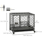 PawHut 36" L Heavy Duty Dog Crate with Wheels and Openable Top - Black-The front door is secured with a double-bolt lock and equipped with a small door 