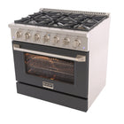 Kucht 36" KNG Series Pro Style Natural Gas Range - Stainless Steel/Cement Grey-Heavy-duty cast-iron cooking grates withstand intense heat and allow cookware to move between burners without lifting