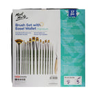 Mont Marte Signature Paint Brush 17-Piece Set - Synthetic-Set includes 15 brushes in fan, round, flat, filbert, angular and liner shapes, plus 1 palette knife and 1 easel wallet
