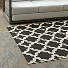Modway Cerelia Moroccan Trellis Indoor/Outdoor Area Rug - 5 ft W x 8 ft L - Black/Beige-Gripping Rubber Underside 