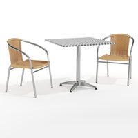 Flash Furniture 31.5'' Square Aluminum Indoor-Outdoor Table with 2 Beige Rattan Chairs (TLH-ALUM-32SQ-020BGECHR2-GG)-Aluminum, Plastic, Rattan, Stainless Steel