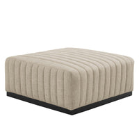 Modway Conjure Channel Tufted Upholstered Fabric Ottoman - Black/Beige-Channel Tufting Details
