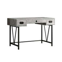 Monarch I 7413 Wood Grain with Black Metal Computer Desk - Grey-Thick paneled computer desk finished in a modern grey reclaimed wood-look, with attractive black metal legs