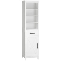 Kleankin Freestanding Bathroom Cabinet with 3-Tier Shelf, Cupboard & Drawer - White-Compact and tall cabinet perfectly fits in narrow spaces    
