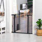 PawHut 30"-41" Extra Wide Pet Gate Barrier with Small Door - 30"H - Black-Equipped with a small door, convenient for pets to pass