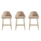 Manhattan Comfort Gracie 22" Modern Leatherette Upholstered Counter Stool - Tan and Gold - 3 Pack-Modern Counter Stool with Backseat Perfect for Bar and Kitchen Use. Set of 3