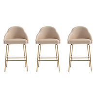 Manhattan Comfort Gracie 22" Modern Leatherette Upholstered Counter Stool - Tan and Gold - 3 Pack-Modern Counter Stool with Backseat Perfect for Bar and Kitchen Use. Set of 3