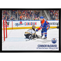 Connor Mcdavid Oilers 50th Goal - Framed Canvas - 31" x 22"-Premium canvas print with gallery-wrapped edges