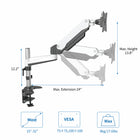 ShoppingAll SA-GA12 Adjustable Single Gas Spring Monitor Mount Desk Stand for 15"-32" Monitor - White-5