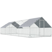 PawHut Galvanized Large Chicken Coop Cage Walk-in Enclosure - 9.8' x 26.2' x 6.6' - Silver-Suitable for raising chickens, rabbits, ducks, and other animals 