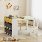 Qaba Kids Craft Table and Chair Set with Paper Roll - Natural Wood-Includes table and two chairs, suitable for diverse activities 