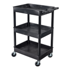 Luxor ENDURA 34" H Three-Tier Utility Cart - 24" W x 18" D - Black-The 4" polypropylene hub casters with thermoplastic rubber treads offer smooth mobility, including two swivel casters with locking brakes for stability