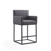 Manhattan Comfort Ambassador 20.5" Mid-Century Modern Faux Leather Upholstered Counter Stool - Grey and Black-Mid-Century Modern Counter Stool with Backseat Perfect for Bar and Kitchen Use