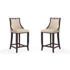 Manhattan Comfort Emperor 19" Traditional Faux Leather Upholstered Bar Stool - Cream and Walnut - 2 Pack-Traditional Barstool with Backseat Perfect for Bar and Kitchen Use. Set of 2