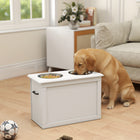 PawHut Elevated Large Dog Bowls with Storage - White-Removable stainless steel bowls perfect for treats, water, or food, easy to clean and fill 