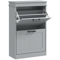 HOMCOM Narrow Shoe Cabinet with Flip Drawers & Adjustable Shelf for Entryway - Grey-Modern shoe cabinet matches the home furniture of most styles