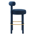 Modway Toulouse Performance Velvet Bar Stool - Midnight Blue Gold-Non-Marking Foot Pads