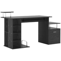 HOMCOM 59.75" Computer Desk with Monitor Stand and Keyboard Tray - Black-Made of quality MDF panel and metal frame in superior strength