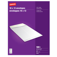 Staples Gummed White Catalogue Envelopes - 10" x 13" - 100 Pack-Large envelope designed to fit documents, multi-page paperwork, presentation materials, brochures, booklets, catalogues and more
