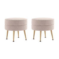 Manhattan Comfort Bailey 18.11" Mid-Century Modern Polyester Blend Upholstered Ottoman - Oatmeal with Gold Legs - 2 Pack-Mid-Century Modern Ottoman Perfect for Living Room Use