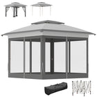 Outsunny 12 ft W x 12 ft L Pop Up Canopy with Mesh - Grey-Pop up design makes your party gazebo easy to set-up