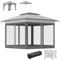 Outsunny 12 ft W x 12 ft L Pop Up Canopy with Mesh - Grey-Pop up design makes your party gazebo easy to set-up