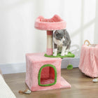 PawHut 28" Cat Tree Tower with Plush Top Bed - Pink/Green-Includes a natural sisal post to satisfy scratching urges and protect your furniture 