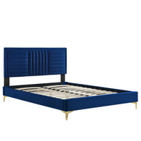Modway Sofia Channel Tufted Performance Velvet Twin Platform Bed - Navy-Twin Platform Bed