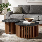 Modway Fortitude Round Faux Marble Top Nesting Coffee Table Set - Walnut Black - Set of 2-Vertical Timber Strips