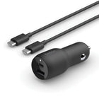 Belkin 37W USB PD Car Charger with PPS - Black-Dual port car charger allows for simultaneous charging of two devices in your vehicle