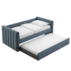 Modway Veyla Channel Tufted Performance Velvet Twin Daybed with Trundle - Cadet Blue-No Box Springs Required