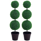 Outsunny 44" Artificial Boxwood Topiary Ball Tree - Dark Green - 2 Pack-2 Pack beautiful artificial two-ball tree design plant 