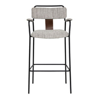 Zuo Couva Barstool - Grey Tweed - Set of 2-Soft chenille fabric