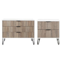 Manhattan Comfort DUMBO Modern 2-Drawer Nightstand and 3-Drawer Dresser Set - White/Rustic Grey-Modern-Contemporary with a taste of Glam Bedroom Dresser Set. Includes 1 Standard Dresser and 1 Nightstand 2.0.