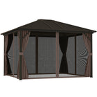 Outsunny Deluxe Hardtop Gazebo with Curtains and Netting - 10' x 12' - Coffee-Rust resistant aluminum frame with solid steel hardtop for great durability 