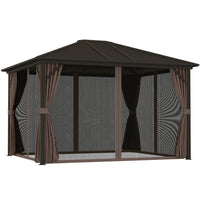 Outsunny Deluxe Hardtop Gazebo with Curtains and Netting - 10' x 12' - Coffee-Rust resistant aluminum frame with solid steel hardtop for great durability 