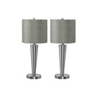 Monarch Specialties 24" H Contemporary Table Lamp - Nickel Metal / Grey Shade - Set Of 2-Brighten up your office, livingroom, bedroom with this set of 2 sleek, 24"h contemporary accent table lamps in a nickel metal finish, with stylish grey linen tapered drum shades and topped with a decorative silver metal finial