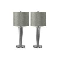 Monarch Specialties 24" H Contemporary Table Lamp - Nickel Metal / Grey Shade - Set Of 2-Brighten up your office, livingroom, bedroom with this set of 2 sleek, 24"h contemporary accent table lamps in a nickel metal finish, with stylish grey linen tapered drum shades and topped with a decorative silver metal finial