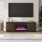 Hudson&Canal Presque TV Stand with 26" Crystal Fireplace for TV's up to 75" - Satin Walnut-Constructed of sturdy MDF materials in a satin walnut wood-look finish